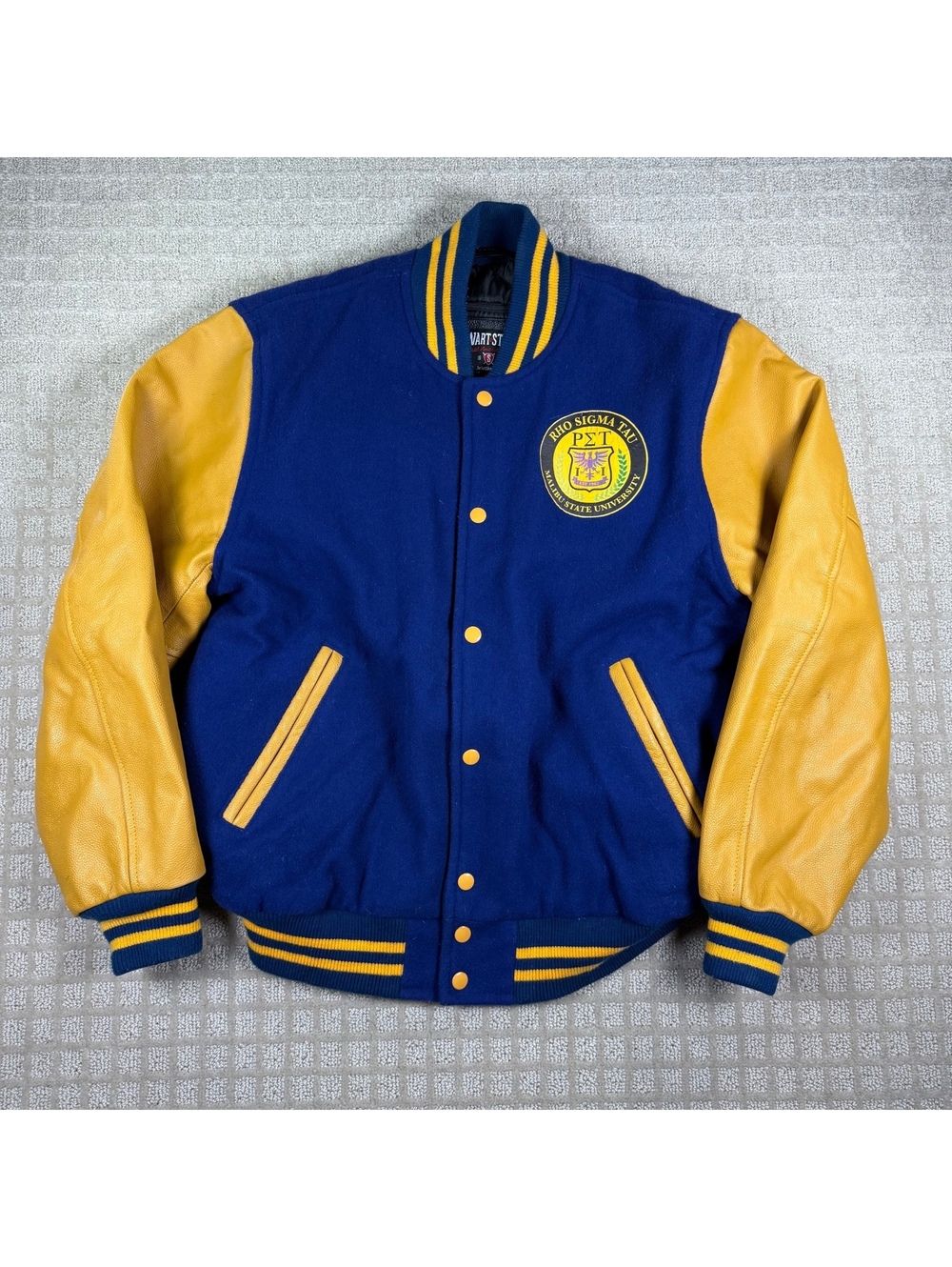 Stewart Strauss blue yellow varsity jacket large